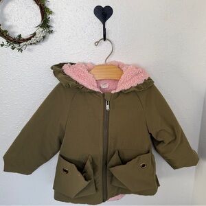 Momoldea Toddler Jacket Size 80 EU (12–24M) Olive Green Pink Sherpa